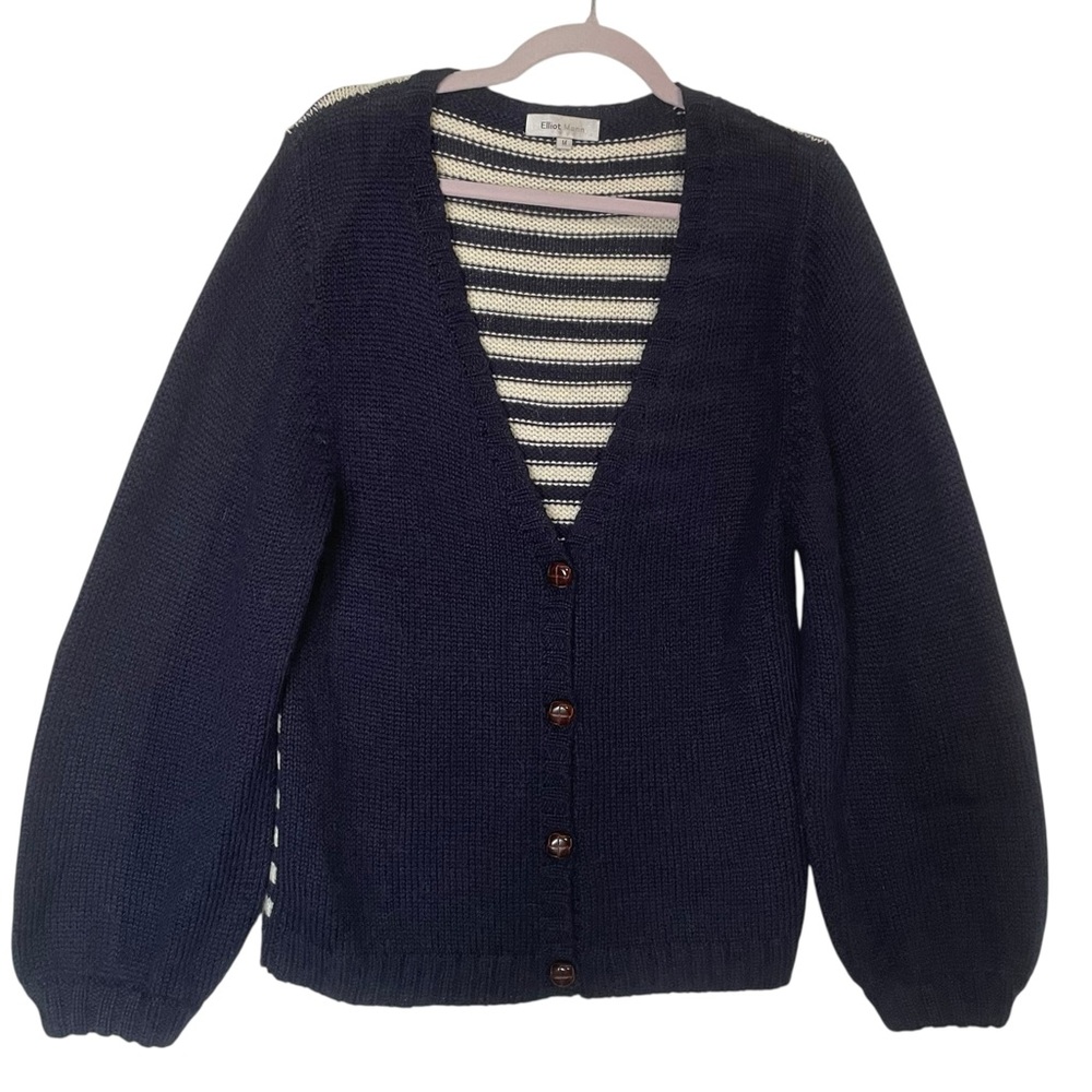 Elliot Mann Alpaca Wool Navy Cardigan‎ Sweater Size M Soft & Cozy